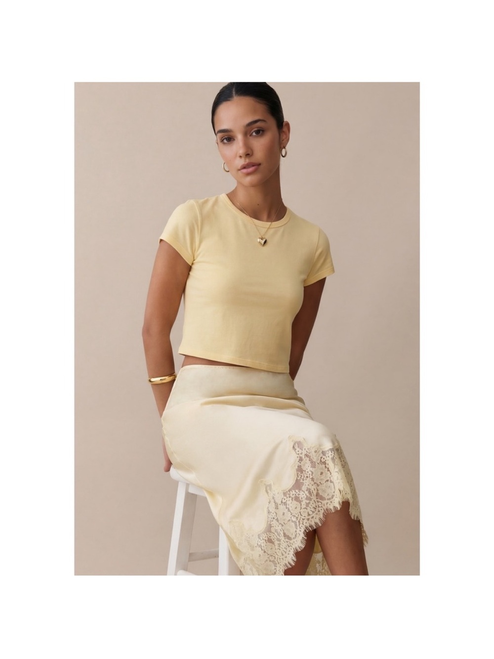 O.P.T Evren Skirt Butter Yellow Silk Pull On Lace Trim MIDI Few Moda Size XS NEW
